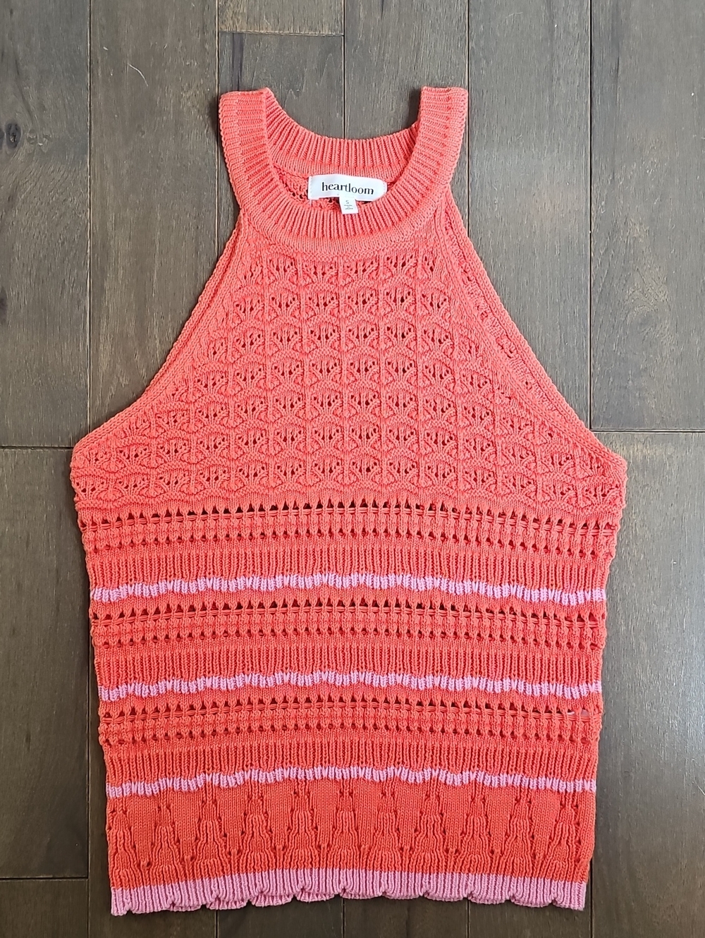 Heartloom Coral Knit Halter Tank with Pink Stripe Detail, Small